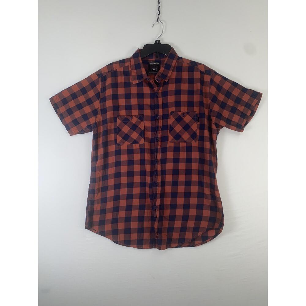 Hawk's Bay Shirt Mens XL Orange Plaid Short Sleeve Button Up Pockets Casual